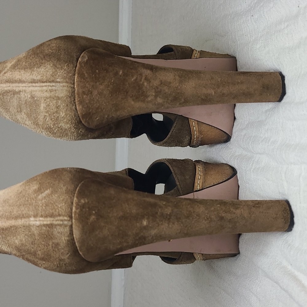Prada Sigaro Suede Peep Toe Platform Heels - Picture 13 of 16